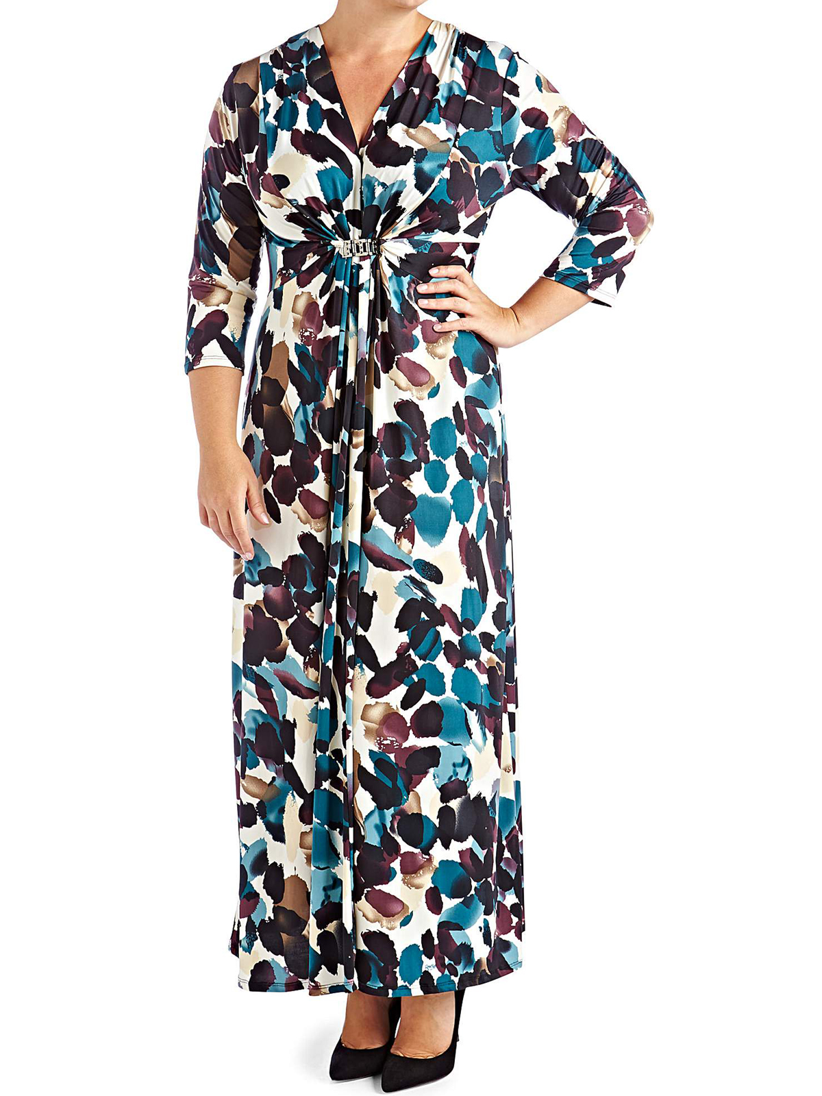 Grace (Made In Britain) - - Grace WHITE Embellished Waist Printed Maxi ...
