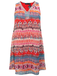 RED Sleeveless Aztec Print Swing Dress - Size 14 to 20 (L to 2X)