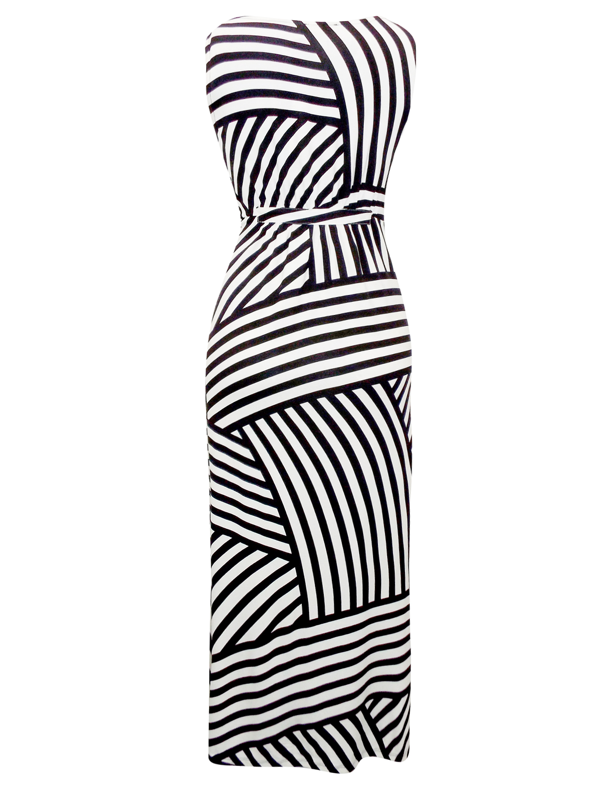 First Avenue BLACK Sleeveless Striped Maxi Dress - Size 10 to 20