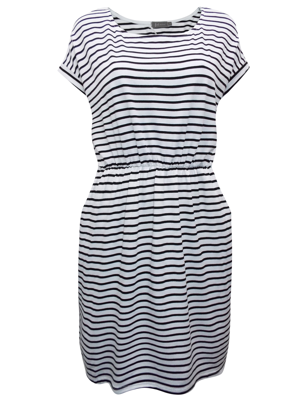 First Avenue WHITE Striped Jersey Mini Dress - Size 10 to 20