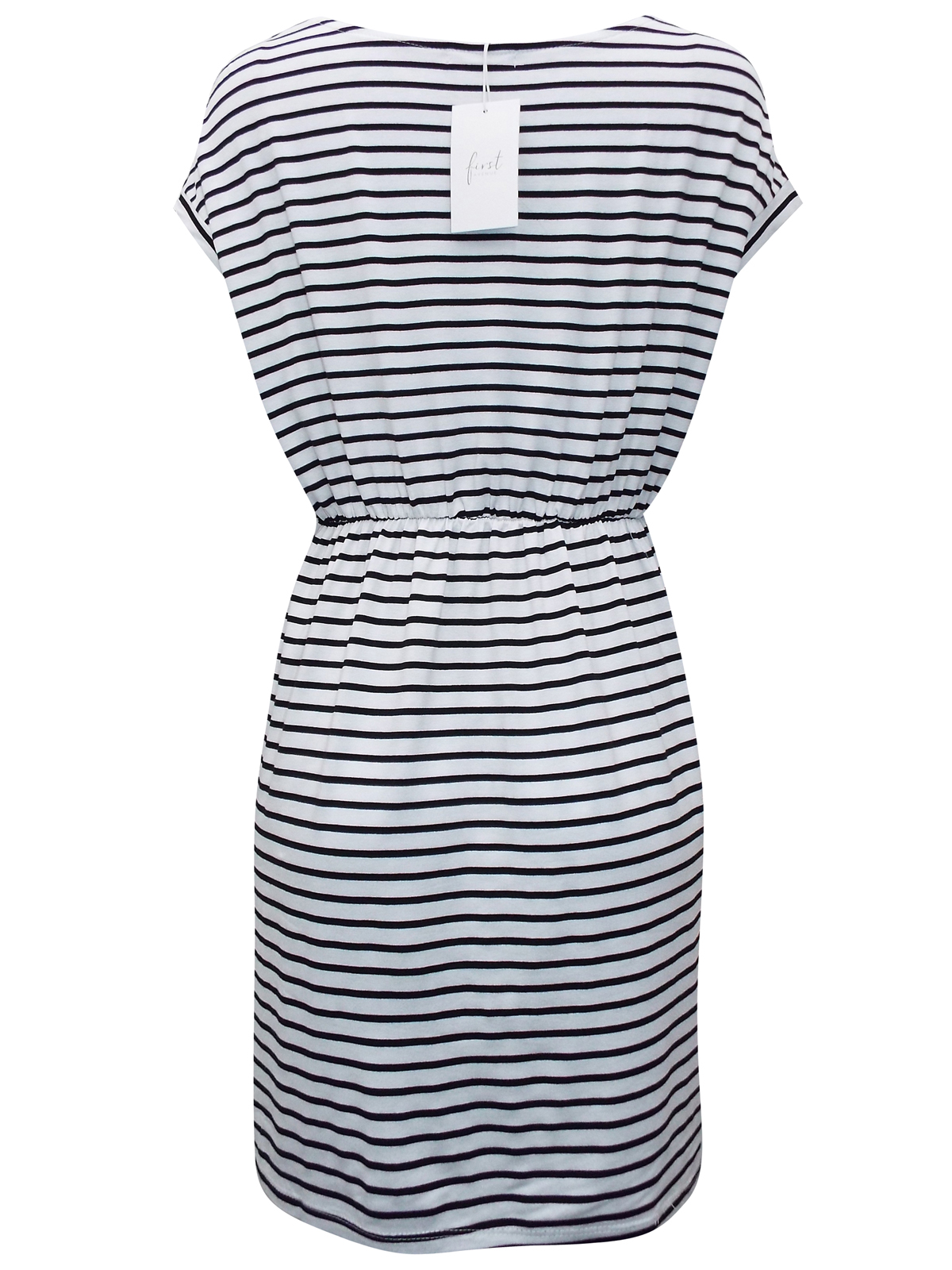 First Avenue WHITE Striped Jersey Mini Dress - Size 10 to 20