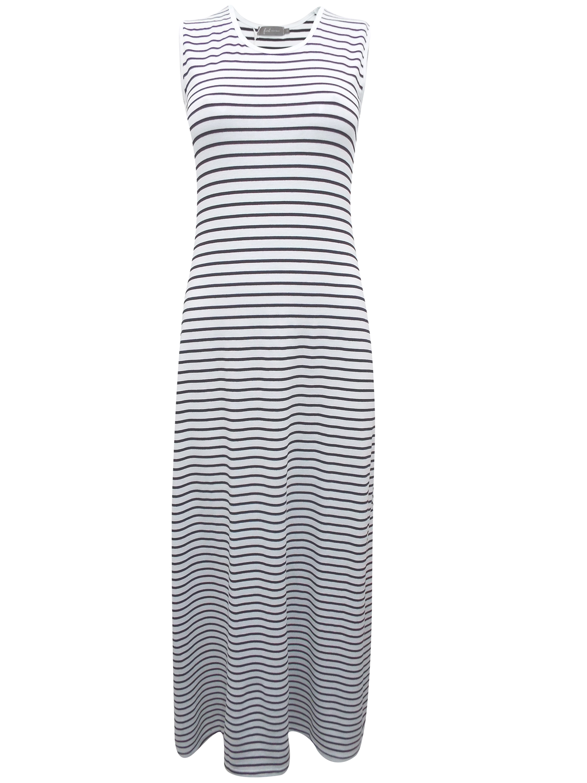 First Avenue WHITE Horizontal Striped Jersey Maxi Dress - Size 10 to 20