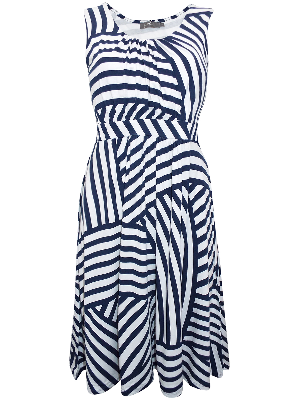 First Avenue NAVY Sleeveless Striped Jersey Dress - Size 10 to 20