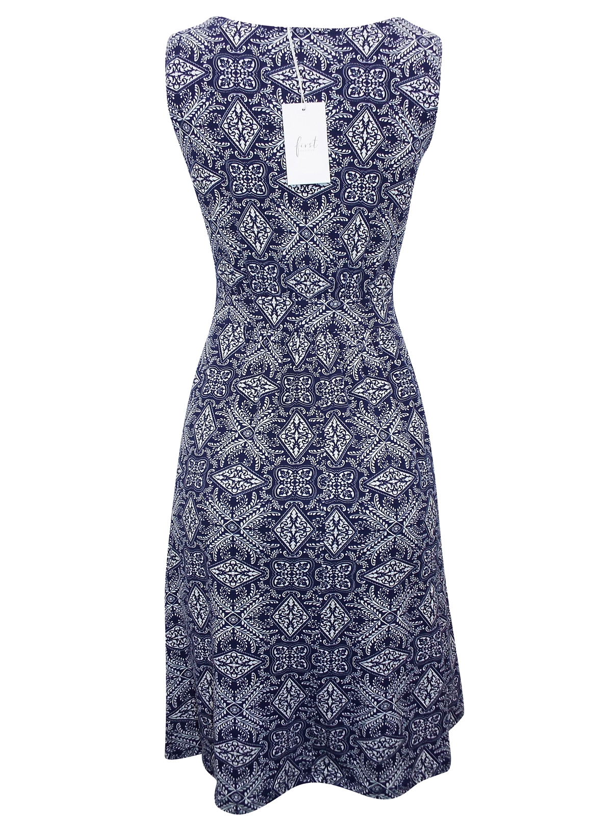 First Avenue Navy Tile Print Sleeveless Printed Jersey Dress Size 10