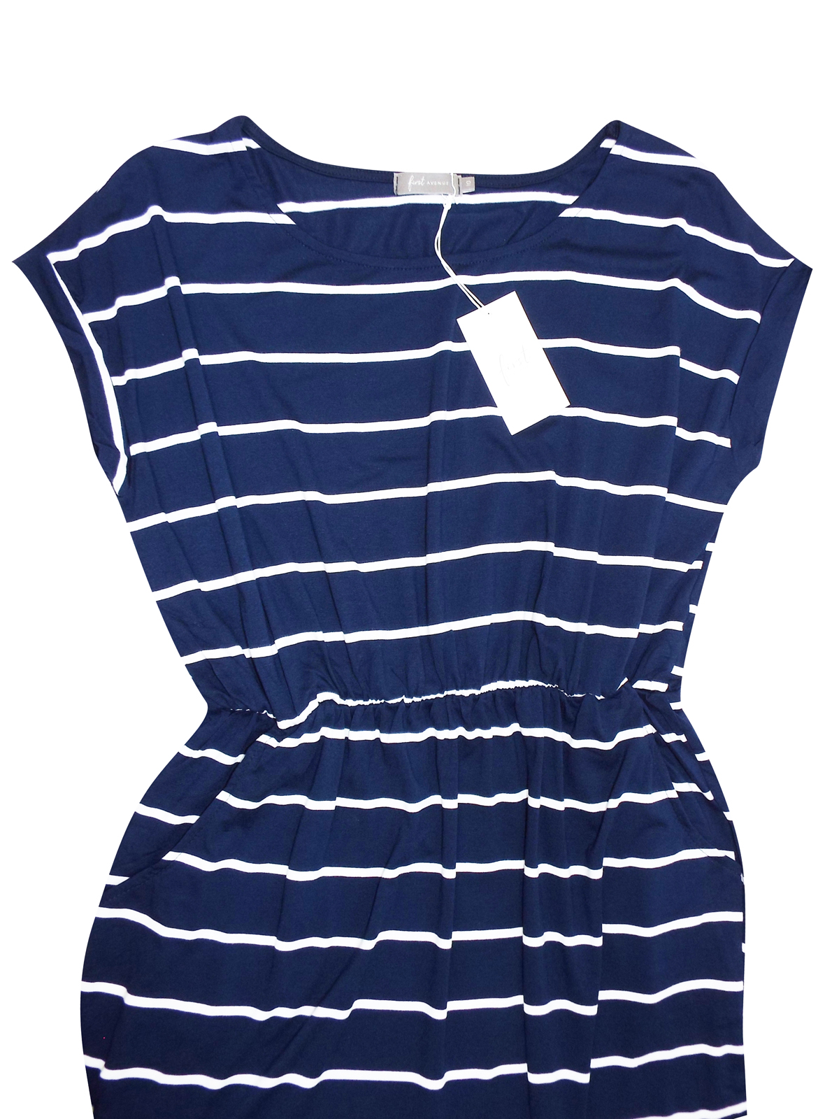 First Avenue NAVY Nautical Stripe Jersey Mini Dress - Size 10 to 20