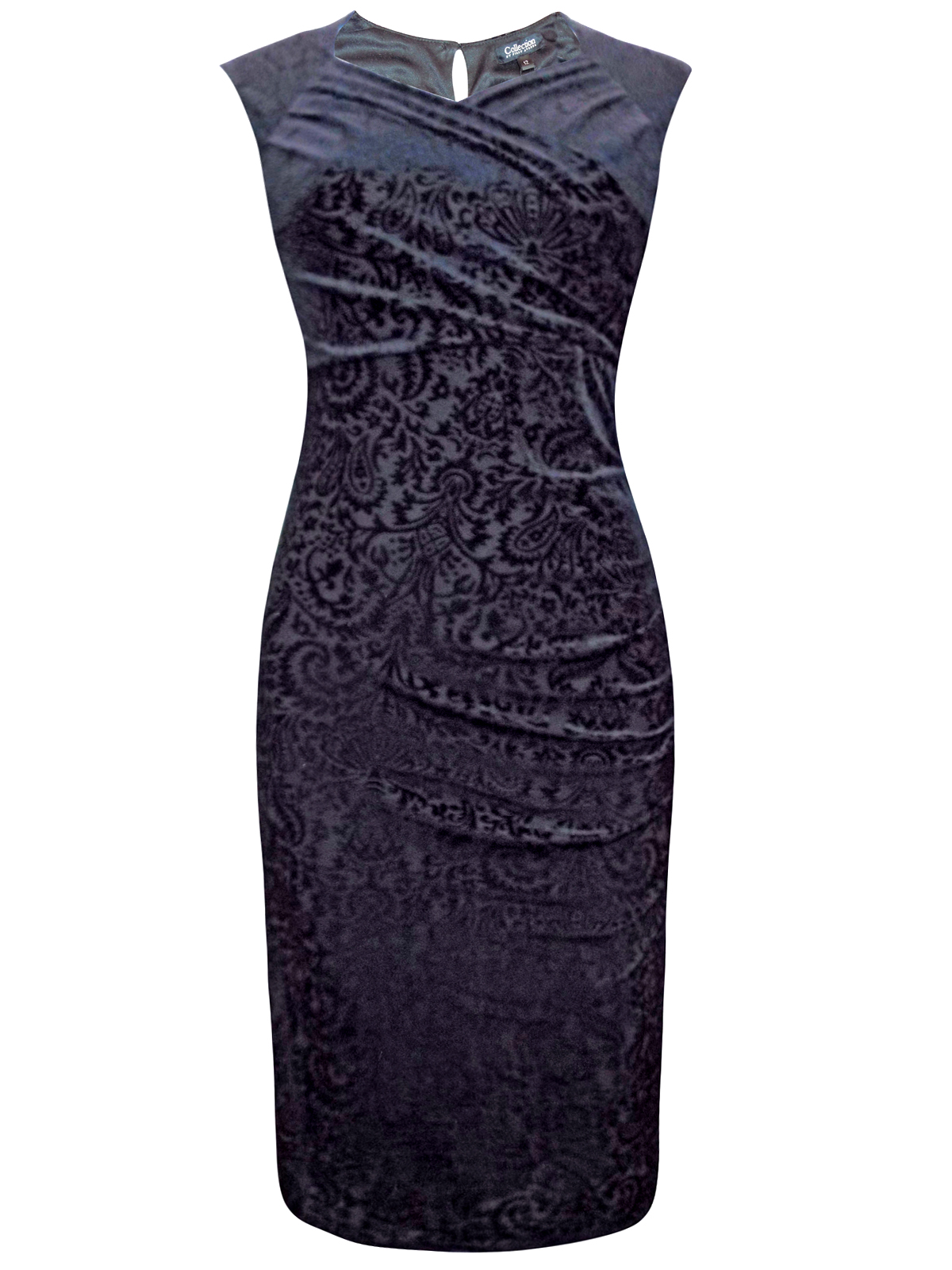 First Avenue BLACK Mock Wrap Damask Midi Dress - Size 12 to 20