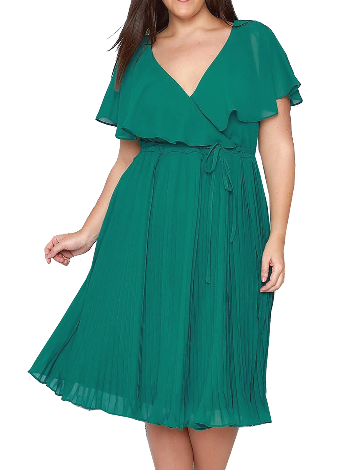 Scarlett & Jo - - Scarlett & Jo GREEN Cape Sleeve Chiffon Pleat Skirt ...