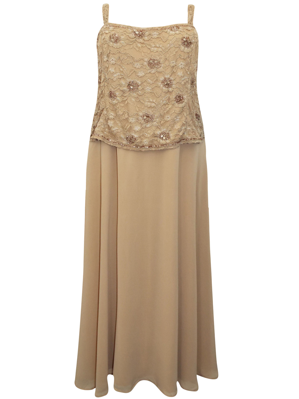 Roaman's - - Roamans Fawn Bead Embellished Lace Evening Dress - Plus 