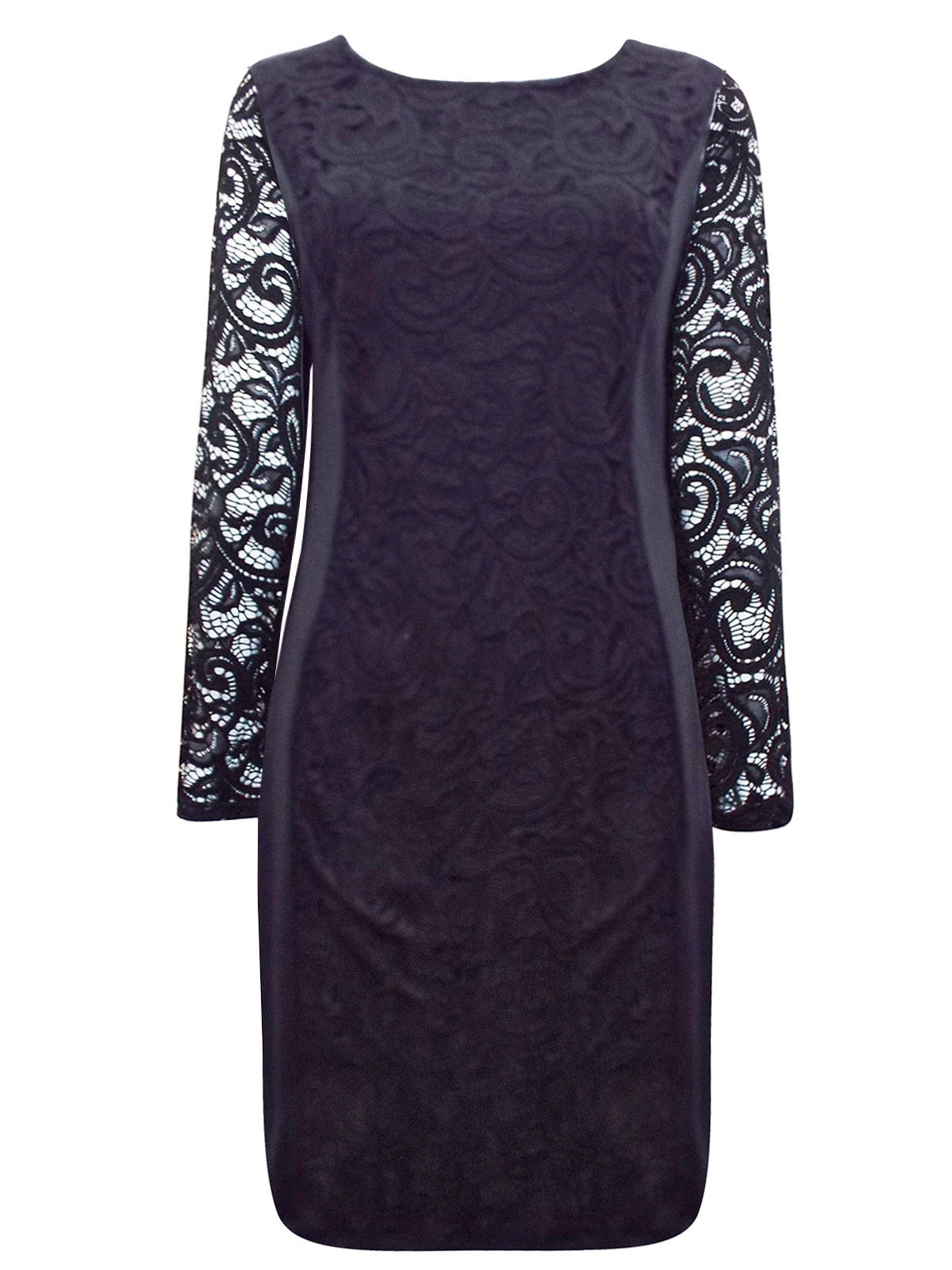 First Avenue BLACK Sheer Sleeve Lace Panelled Dress - Size 10 to 20
