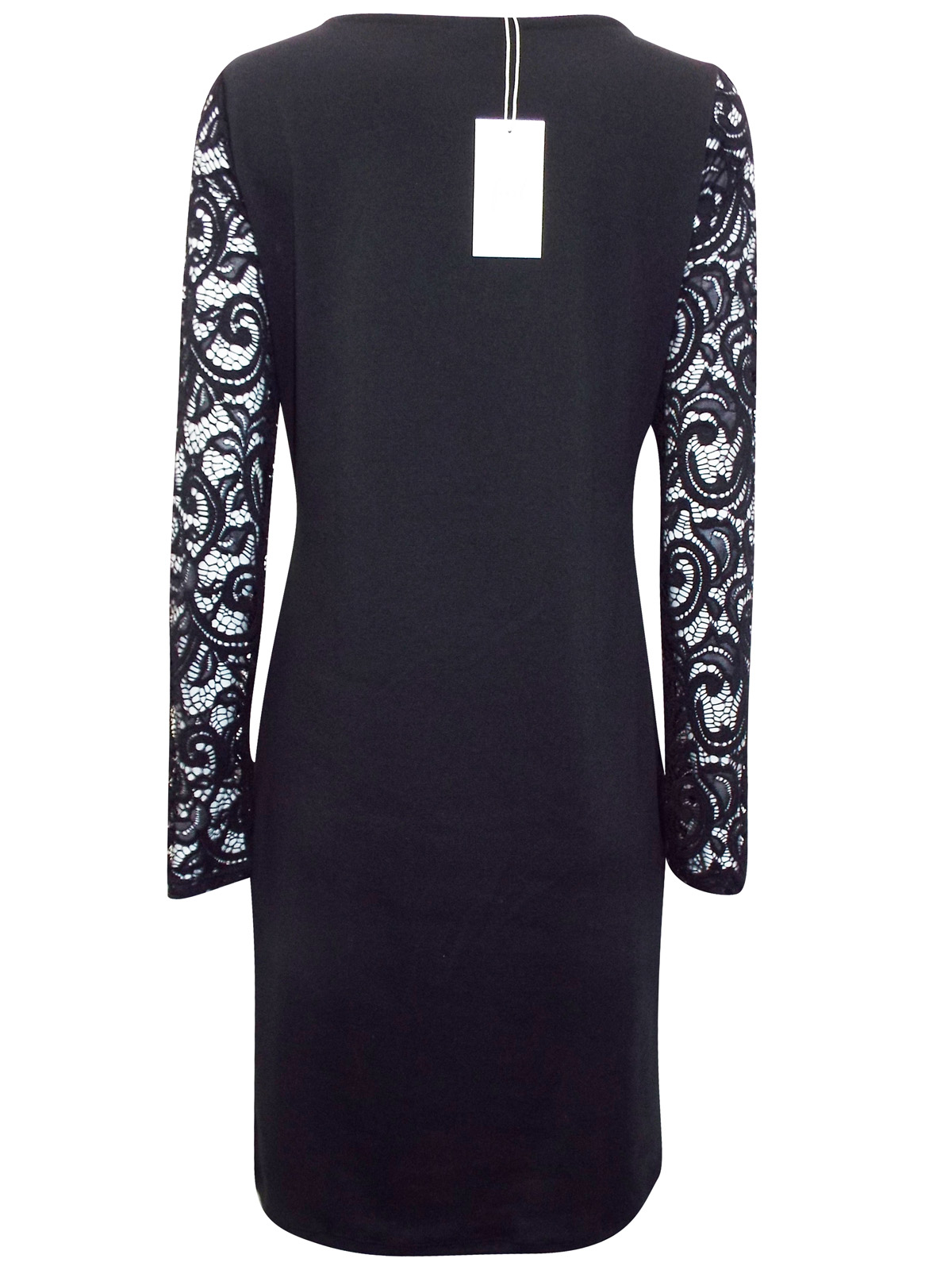 First Avenue BLACK Sheer Sleeve Lace Panelled Dress - Size 10 to 20
