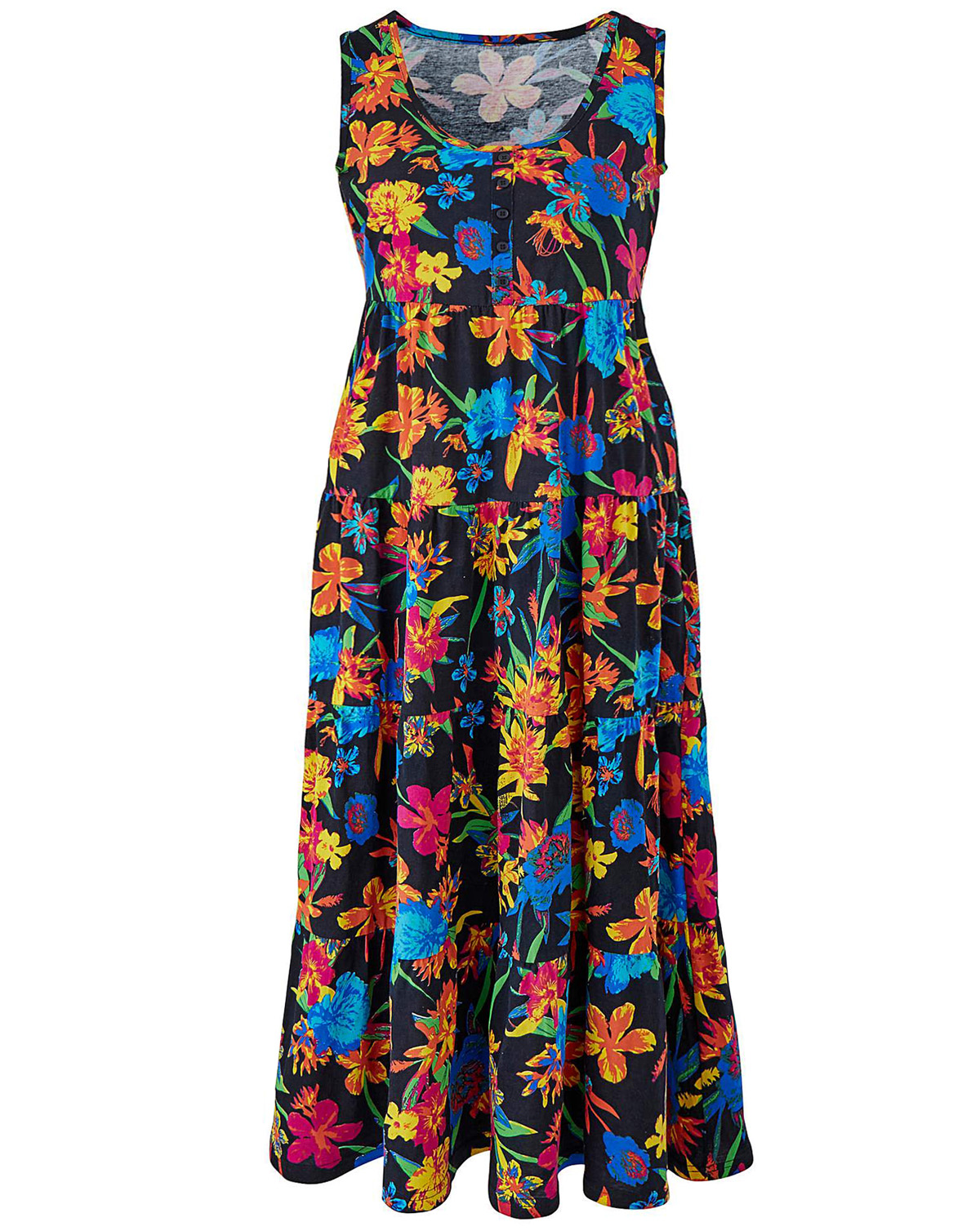 Julipa - - Julipa BLACK Printed Tiered Jersey Maxi Dress - Plus Size 14 ...