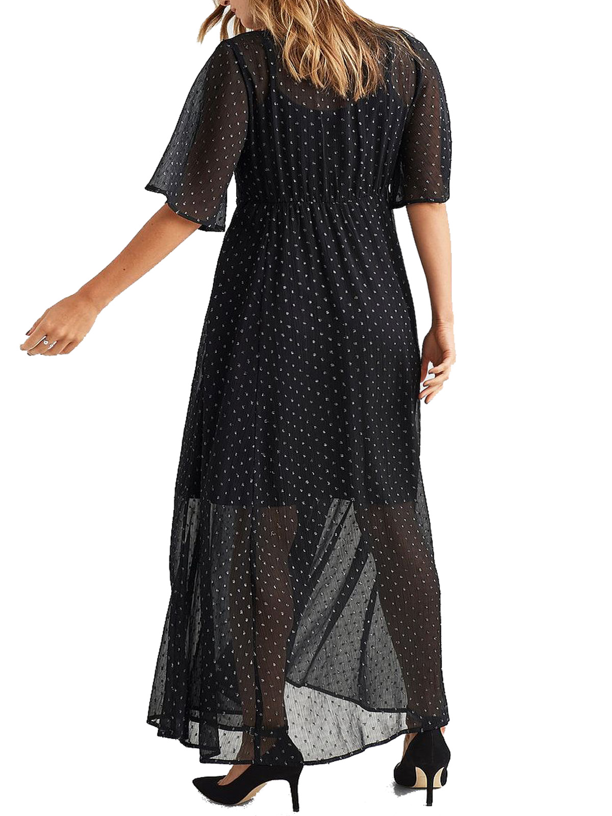 Ellos - - Ellos BLACK Sibel Polka Dot Angel Sleeve Maxi Dress - Size 8 ...