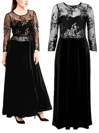 Ellos BLACK Sophie Mesh Embellished Velvet Maxi Dress - Size 10 to 14 (EU 36 to 40)