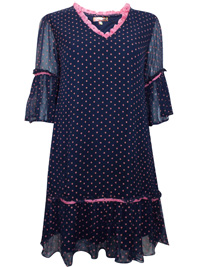 NAVY Marino Polka Dot Contrast Trim Dress - Size 10 to 16 (38 to 44)