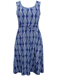 Natural Reflections BLUE Pure Cotton Printed Drawstring Waist Dress - Size Small to XXLarge