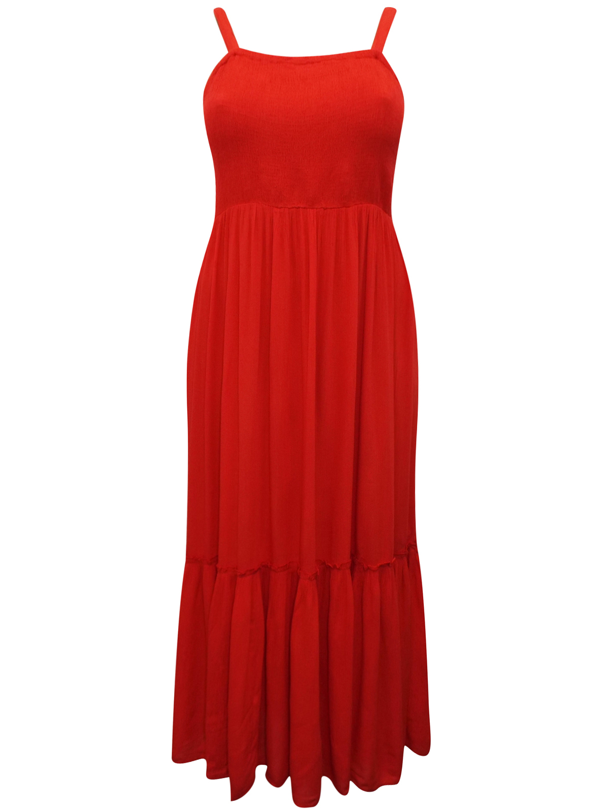 Roaman's - - Roamans HOT-RED Detachable Strap Crinkle Tiered Maxi Dress ...