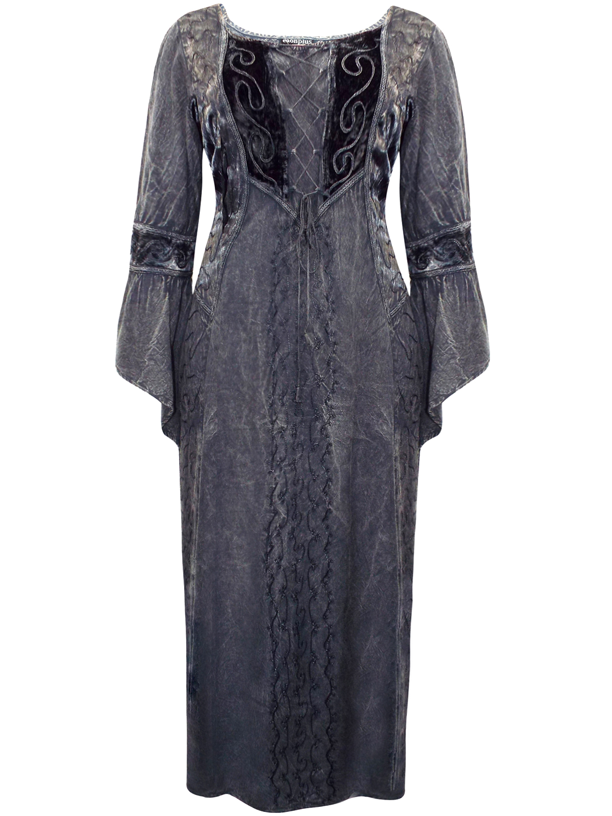 Eaonplus BLACK Dark Seduction Rayon Velvet Lace-Up Corset Dress Gown ...