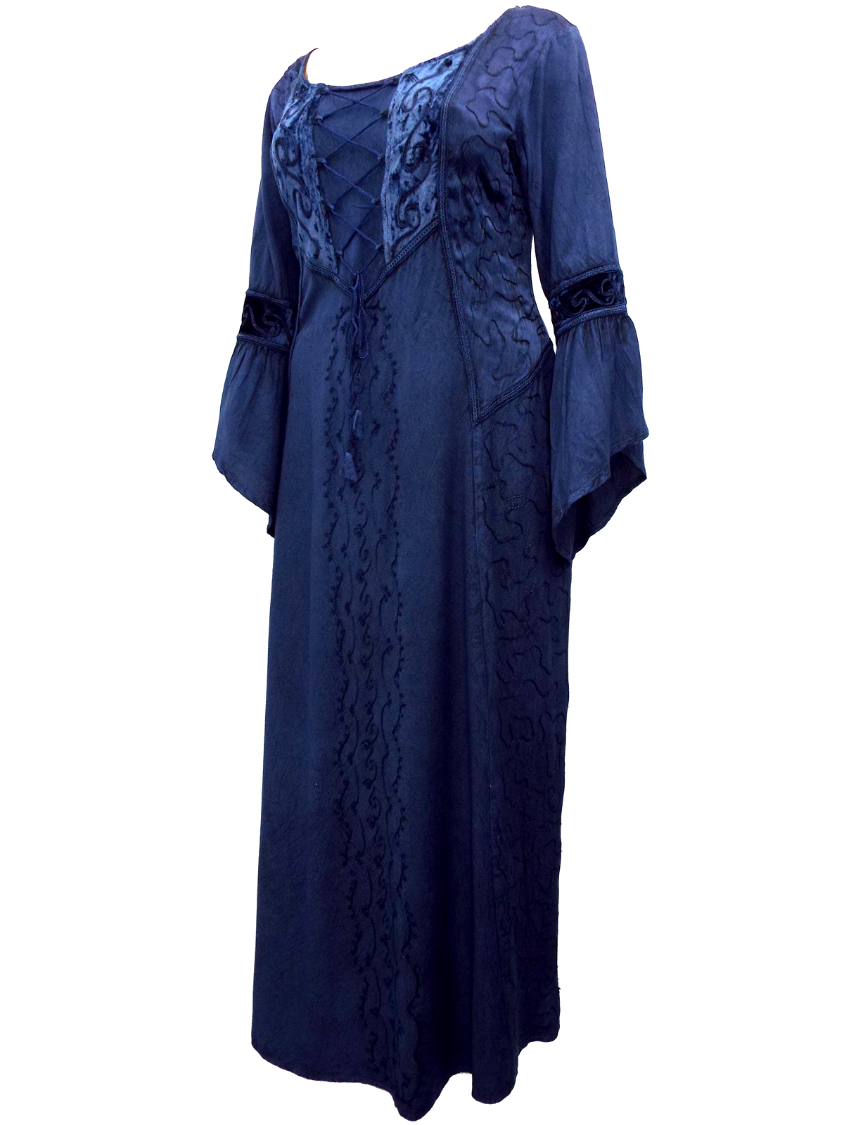 Eaonplus NAVY Dark Seduction Rayon Velvet Lace-Up Corset Dress Gown ...