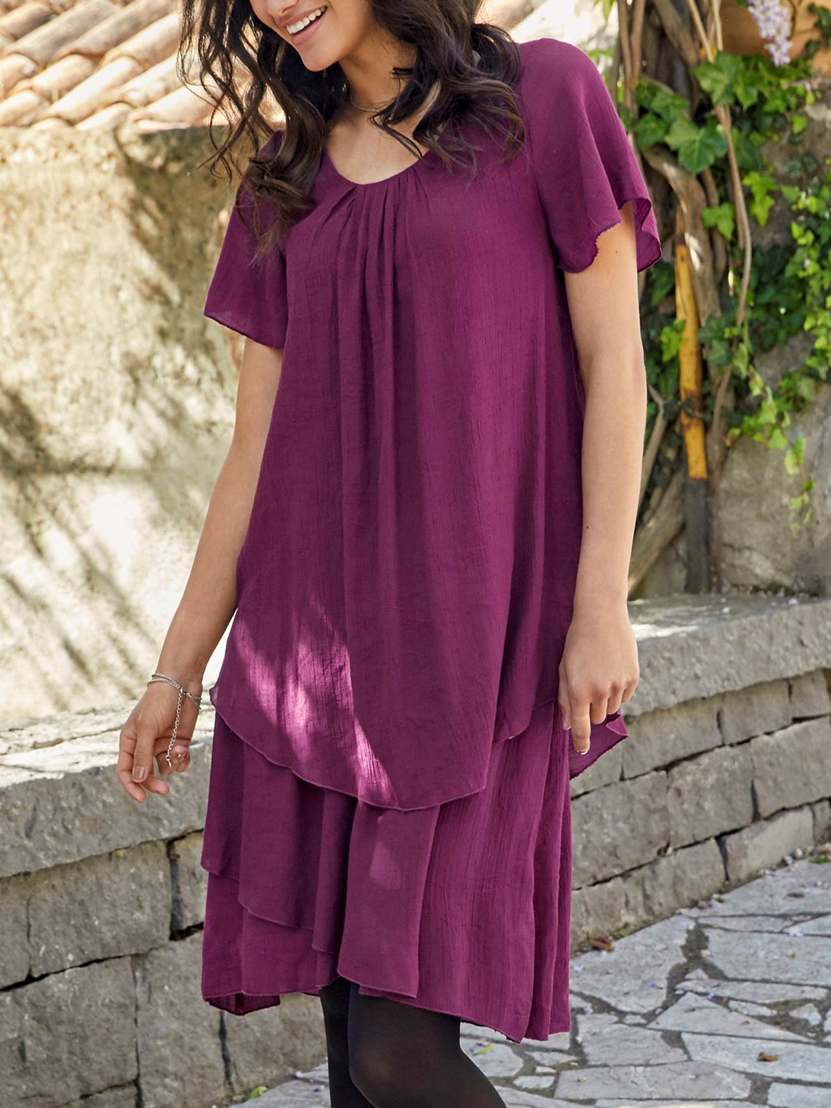 Wholesale Plus Size clothing, outsize ladies Cellbes - Cellbes PLUM Short Sleeve Layered Dress - Size 8/10 to 16/18 (EU 34/36 t