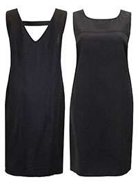 BLACK Linen Blend Easy Care V-Back Dress - Size 12 to 16