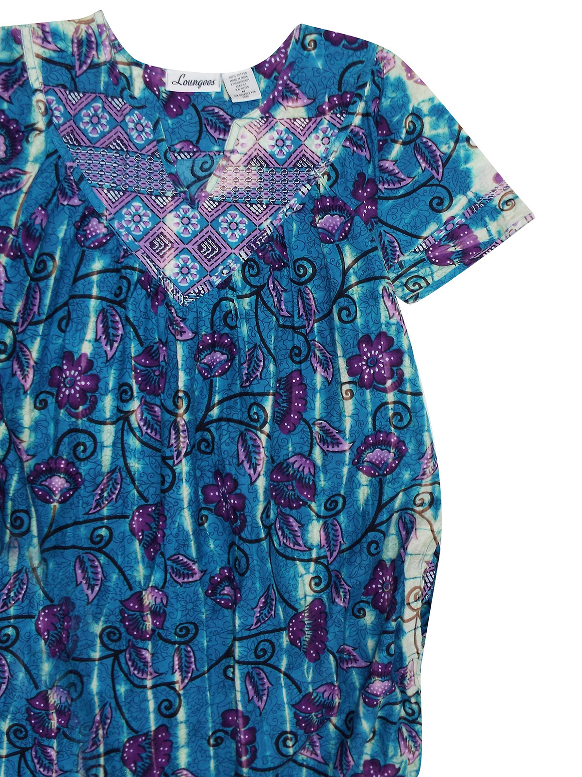 Plus Size Casual Lounge Dresses - - Loungees BLUE Printed Split Neck ...