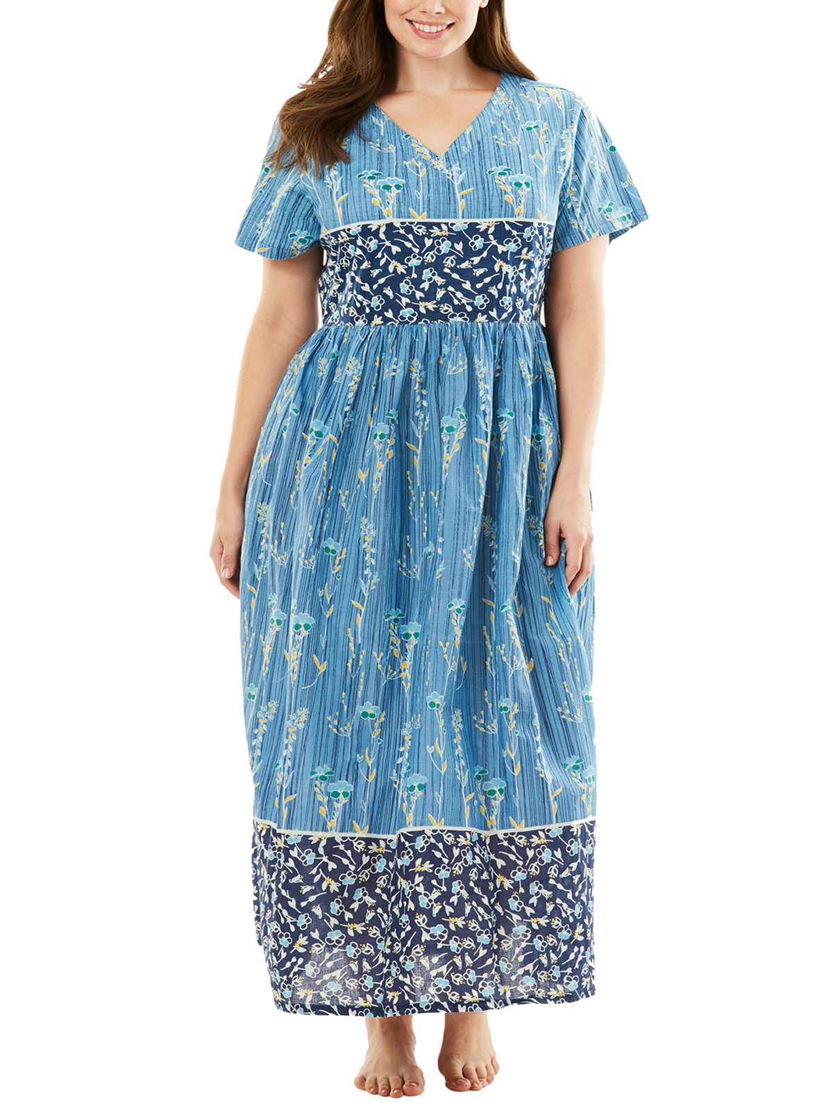 Only Necessities - - Only Necessities Blue Floral Crinkle Cotton Dress ...