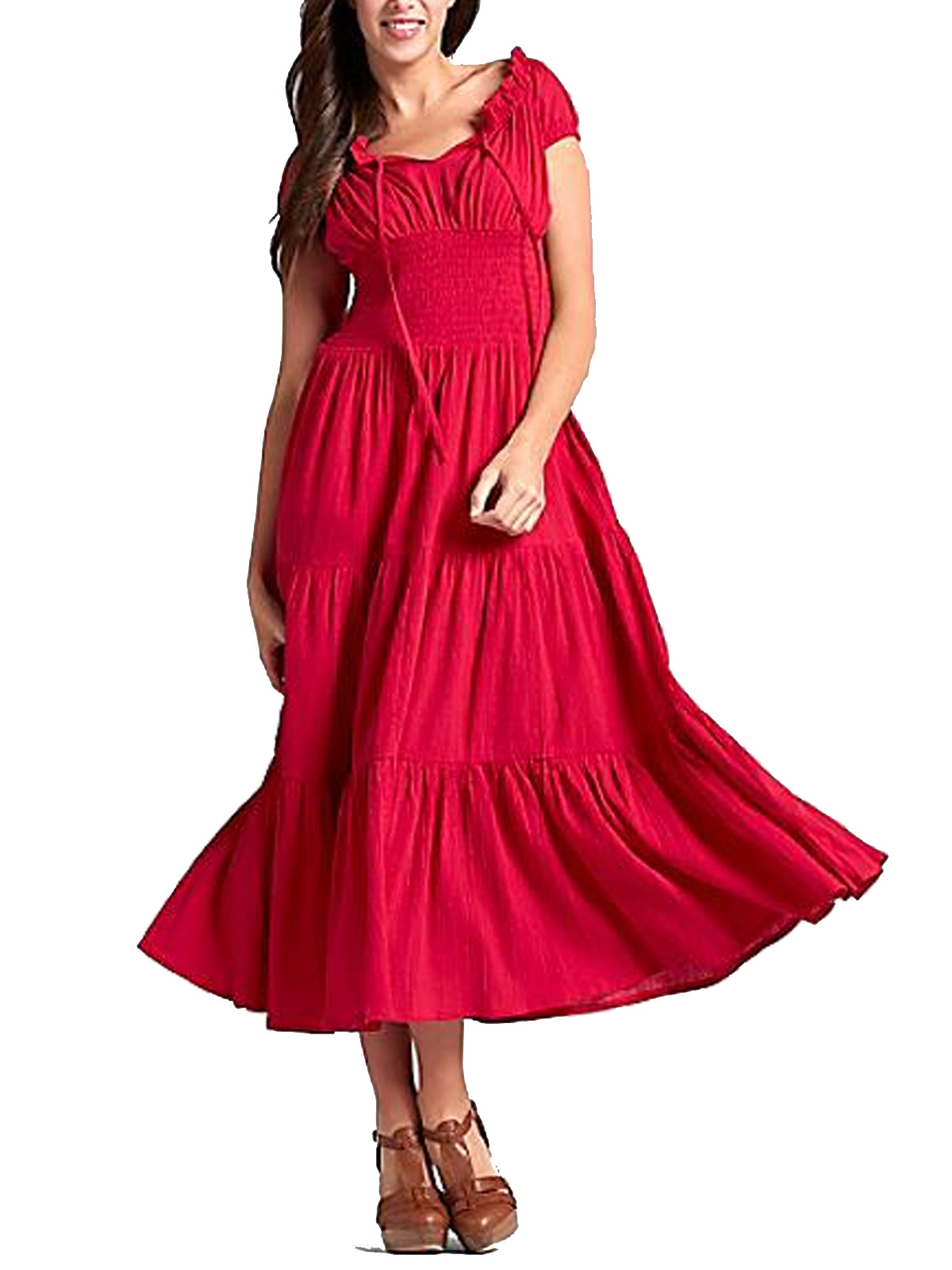 Venus - - Venus RED Smocked Waist Tiered Milkmaid Dress - Size 8 to 24