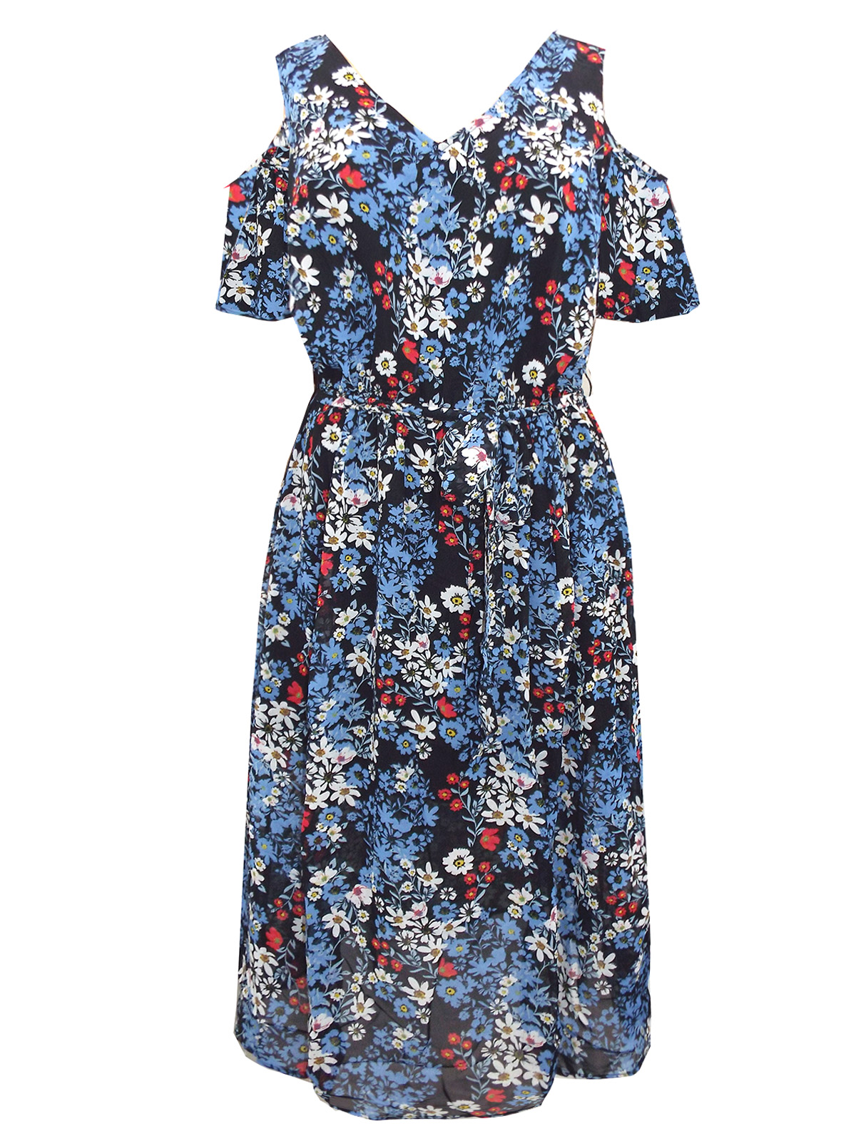 Woman Within - - Woman Within BLUE Floral Print Cold Shoulder Midi ...