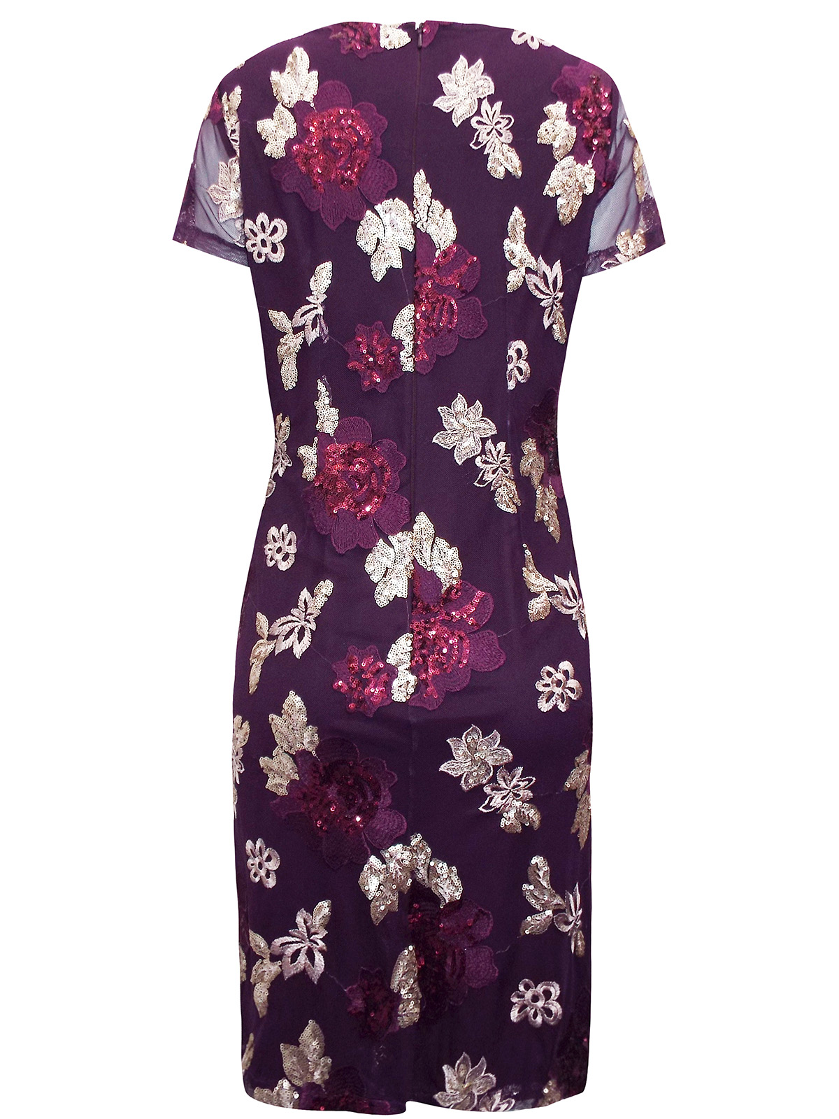 M&Co - - M&Co WINE Floral Sequin Embellished Shift Dress - Size 8 to 16