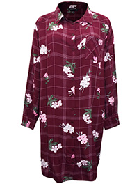 Capsule BURGUNDY Floral Print Long Sleeve Shirt Dress - Plus Size 16 to 32
