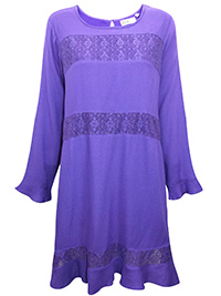 C-O-C ULTRA-VIOLET Long Sleeve Lace Panelled Dress - Plus Size 18/20 to 26/28 (1X to 3X)