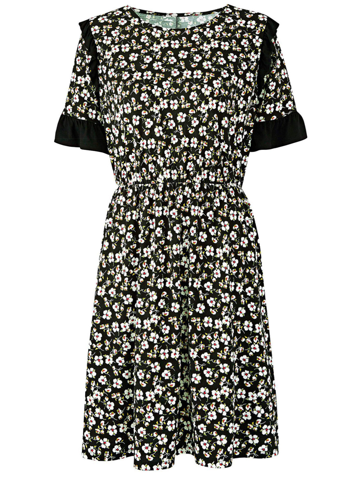 Capsule - - Capsule BLACK Floral Print Ruffle Tea Dress - Plus Size 32