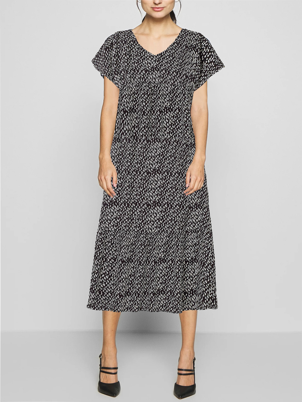 White Stuff - - WH1TE STUFF BLACK Charcoal Print Luella Crinkle Dress -  Size 10 to 22