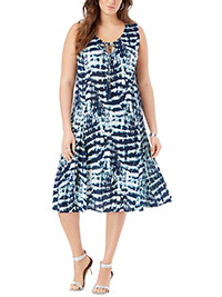 BLUE A-Line Crinkle Dress With Tassel Ties - Plus Size 28/30 to 40/42 (US 2X to 5X)