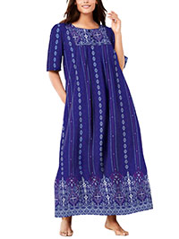 PURPLE Sapphire Gem Border Print Long Pocket Lounge Dress - Plus Size 16/18 to 36/38 (US M to 4X)