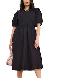 BLACK Cotton Poplin Midi Dress - Plus Size 12 to 22