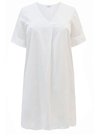 WHITE Linen Blend V-Neck Dress - Plus Size 16 to 20