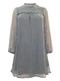 BLACK Gingham Shirred Swing Dress - Plus Size 16 to 26
