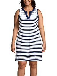 NAVY Pure Cotton Sleeveless Striped Dress - Size 10/12 to 28/30 (S to 3X)