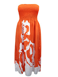 ORANGE Printed Bandeau Midi Beach Dress - Fit Size 12 to 16 (Onesize)