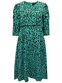 S/DAR GREEN Animal Print Ruched Shoulder Midi Dress - Plus Size 14 to 20