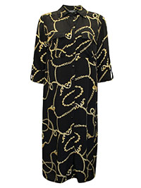 S/DAR BLACK Chain Print Midi Shirt Dress - Size 10 to 18