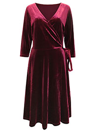 S/DAR RUBY-RED Luxe Velvet Wrap Midi Dress - Size 6 to 20