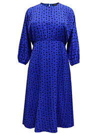BLUE Spot Print Balloon Sleeve Tea Dress - Size 10 to 22