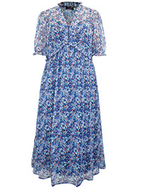 BLUE Midi Tea Dress With Frill Detail - Size 10 to 24
