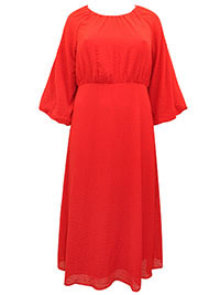 RED Textured Puff Sleeve Tie Back Dress - Size 10 to 32