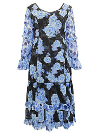 BLUE Simply Beautiful Mixed Print Tiered Midi Dress - Plus Size 18 to 22