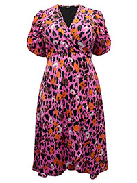PINK Animal Print Jacquard Wrap Midi Dress - Plus Size 16 to 22