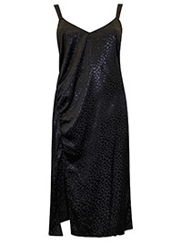 BLACK Satin Jacquard Ruched Slip Midi Dress - Plus Size 16 to 32