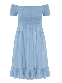 Curve BLUE Shirred Frill Hem Dress - Plus Size 14 to 30/32